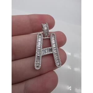 New Sterling Silver 925 CZ Letter H Pendent